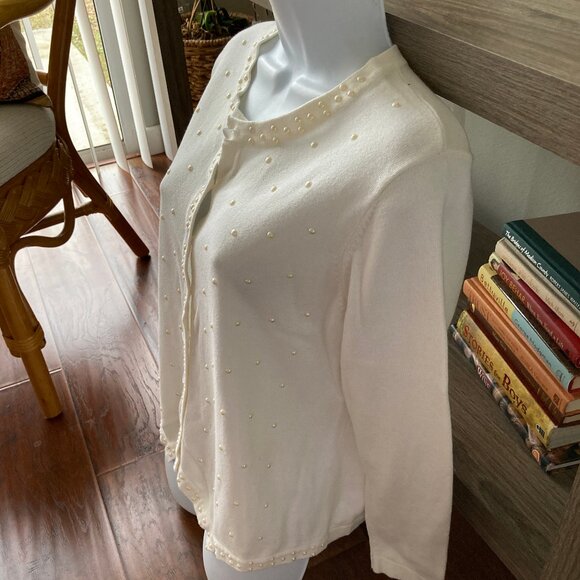 BFA Classics Vintage Ivory Cardigan With Pearl Detail  Petite Large - Picture 11 of 15